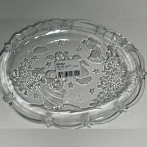 MIKASA Holiday Lights Sweet Dish 9" Crystal Glass ANGELS Serving Plate Christmas